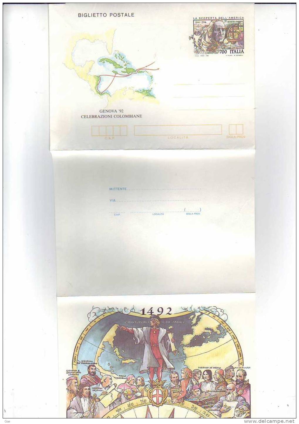 ITALIA 1992 - Biglietto Postale Nuovo - Cristoforo Colombo - Christophe Colomb