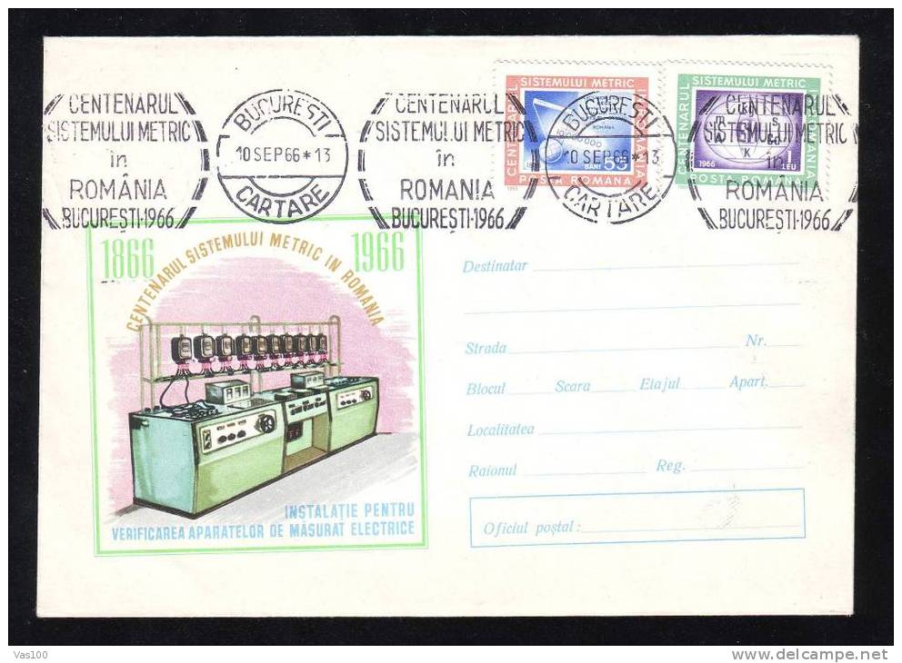 ROMANIA 1966  RARE COVER ENTIER POSTAUX STATIONERY PMK METRIC SISTEM,aditional Stamp !. - Informatique