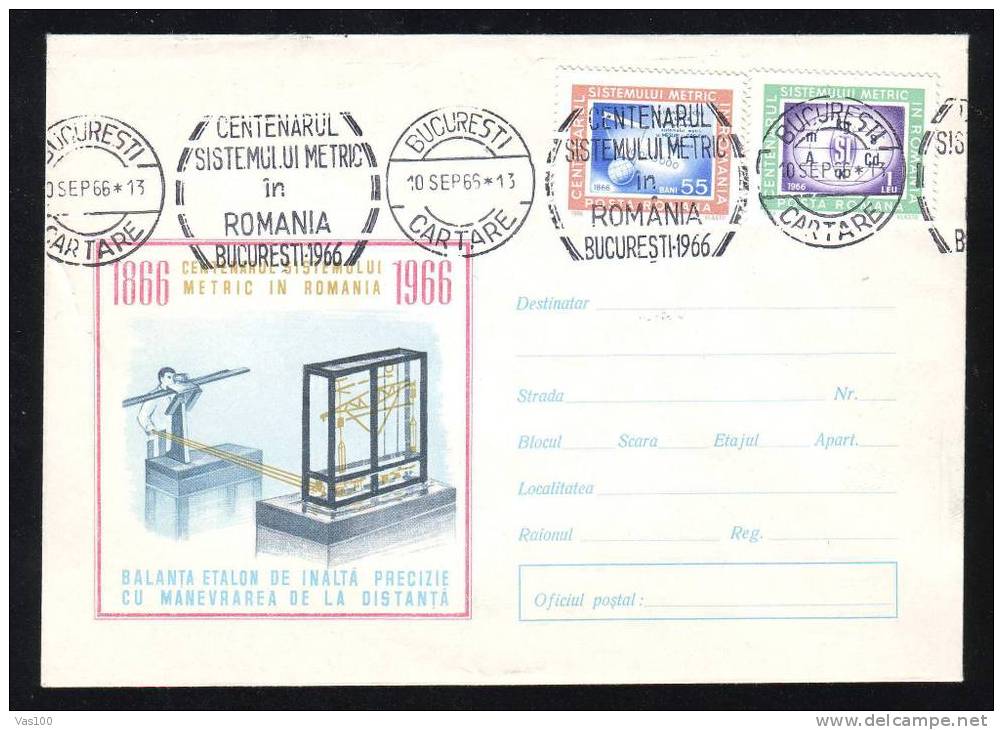 ROMANIA 1966  RARE COVER ENTIER POSTAUX STATIONERY PMK METRIC SISTEM,aditional Stamp !.(C) - Computers