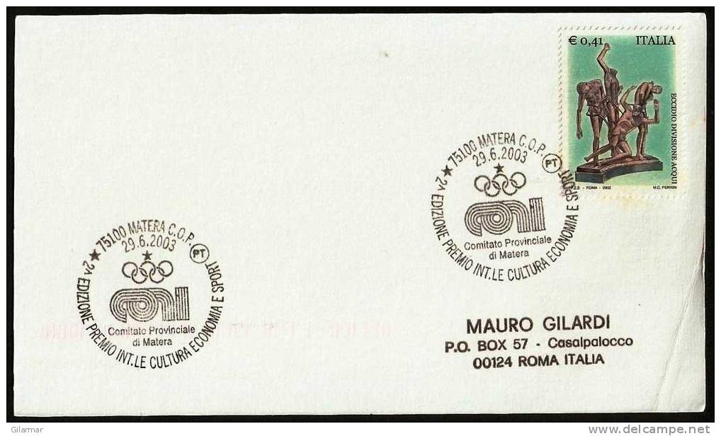 OLYMPIC ITALIA MATERA 2003 - 2^ PREMIO INTERNAZIONALE CULTURA ECONOMIA E SPORT - CONI MATERA - CARD - PIEGA BASSO DX - Estate 2004: Atene