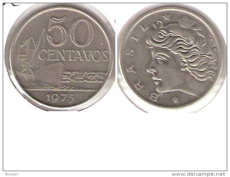 *brazil 50 Centavos 1975 Km 580b  Xf+ !!!!!!!  * - Brésil