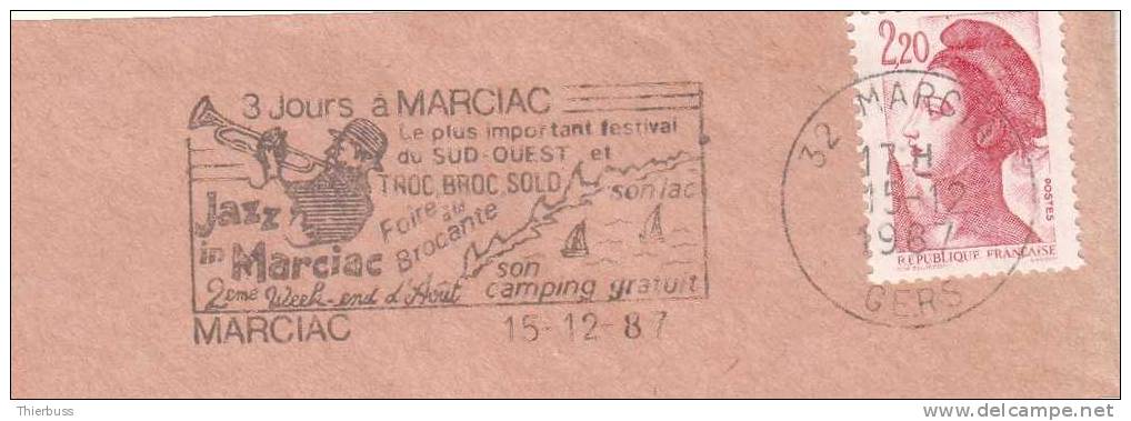 Liberte 2f20 Flamme De Marciac Gers 1987 Musique Jazz - Mechanical Postmarks (Advertisement)