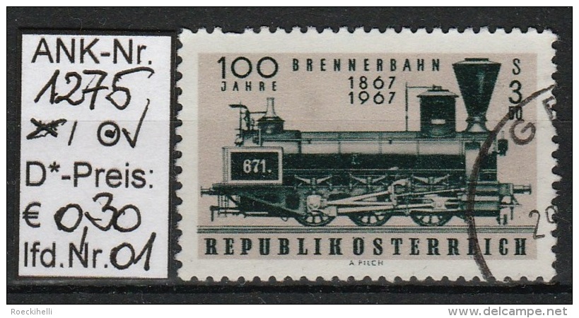 23.9.1967 - SM  "100 Jahre Brennerbahn" -  O Gestempelt   - Siehe Scan  (1275o 01-08) - Gebruikt