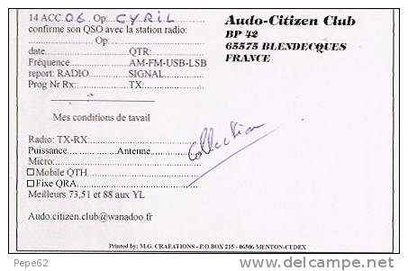Carte De QSL -14 Acc-blendecques-cpm -62 France- - - CB