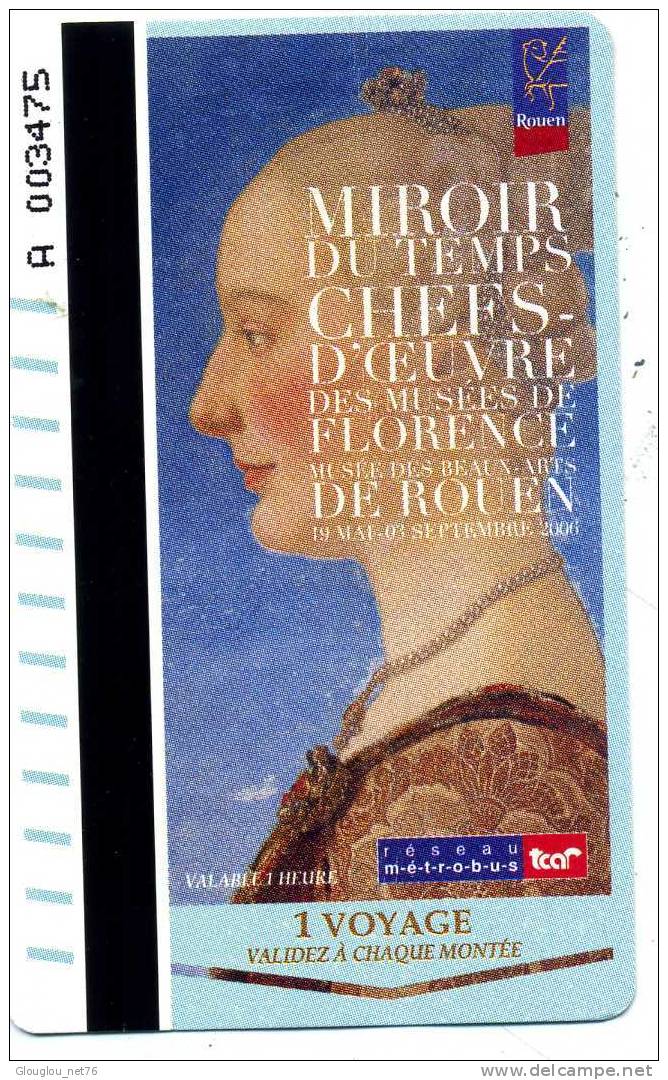 TICKET DE  1 VOYAGE  MIROIR DU TEMPS CHEFS D'OEUVRE  TCAR AGGLO DE ROUEN  SEINE MARITIME 76 ANNEE 2006 VOIR SCANER - Europe