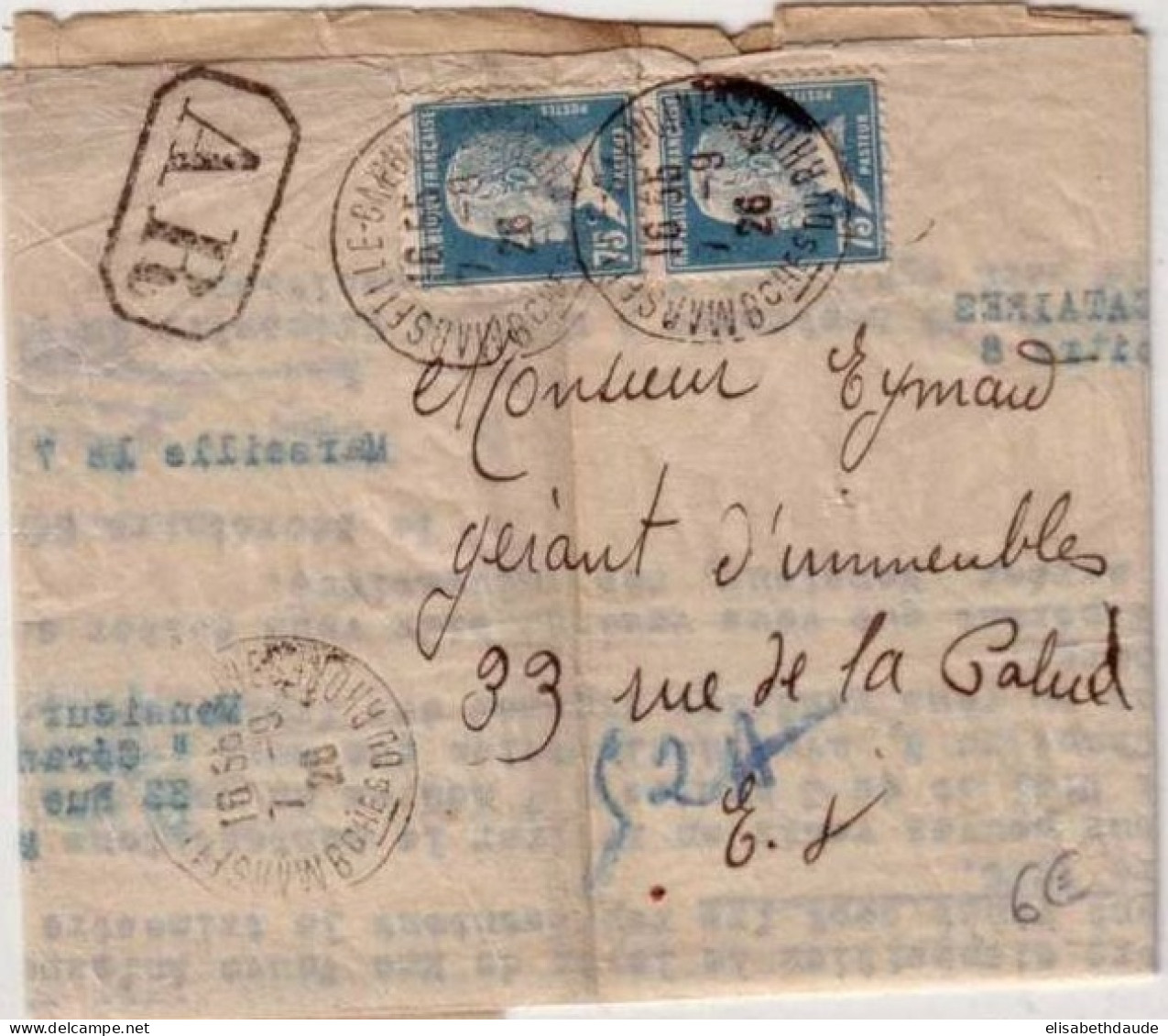 PASTEUR - Yvert N° 177 X 2 Sur LETTRE RECOMMANDEE Avec AR  De MARSEILLE En 1926 - 1922-26 Pasteur