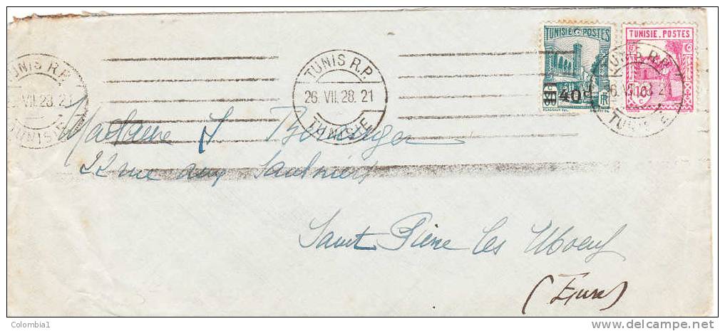 TUNISIE Lettre De TUNIS De 26/7/1928 Timbre Surchargé - Briefe U. Dokumente