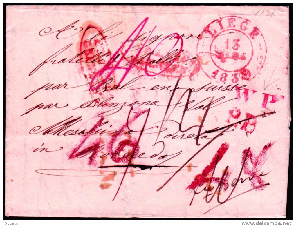 Lettre De Belgique Datée De HERSTAL Avec Càd "LIEGE//1838 + P.B + WP+ Oval " FRANCO/ GRENZEN + Fro Herve Pour La Suisse - 1830-1849 (Belgique Indépendante)