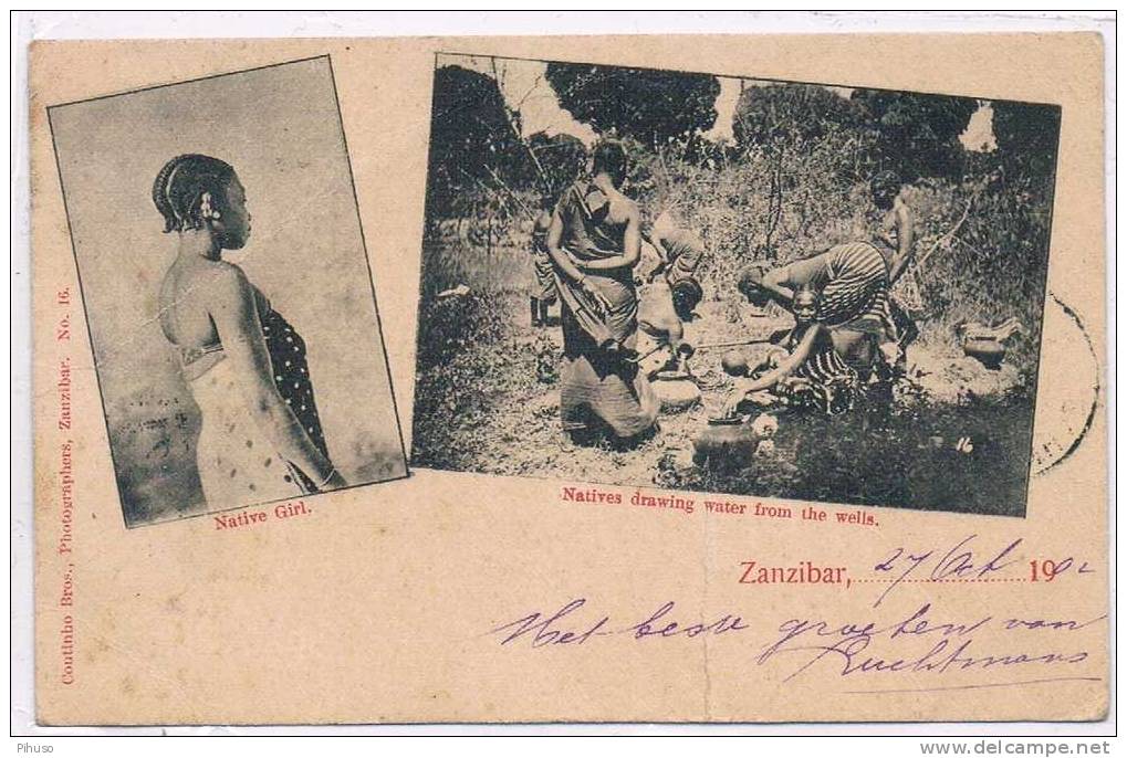 AF394  ZANZIBAR : Native Girl / Natives Drawning Water From The Wells - Tanzanie