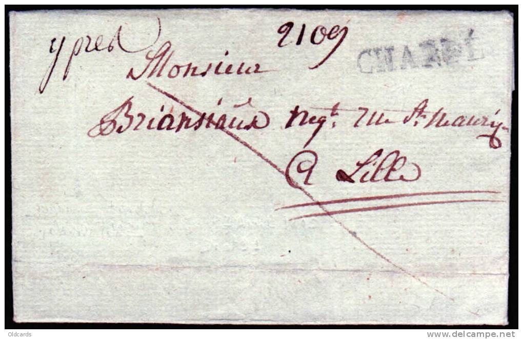 Lettre De Belgique  Du 17,4,1805 Avec Manuscrit"Ypres" + "2109"+ Marque"CHARGE" Pour La France. TTB. - 1830-1849 (Unabhängiges Belgien)