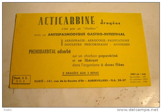 BUVARD PUBLICITAIRE 1950/60 / MEDICAMENT/ ANTICARBINE DRAGEES ANTISPASMODIQUE - Chemist's