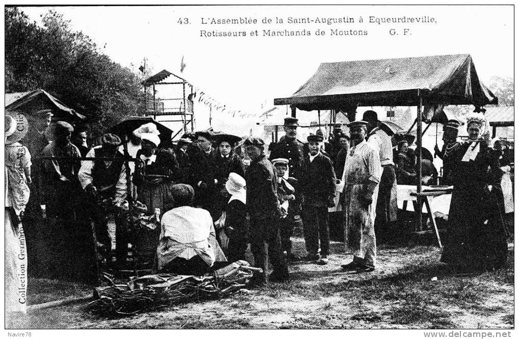 50 EQUEURDREVILLE  REPRODUCTION TIRAGE LIMITE ( Numérotée)   ROTISSEURS Et MARCHANDS DE MOUTONS A  LA SAINT AUGUSTIN - Equeurdreville