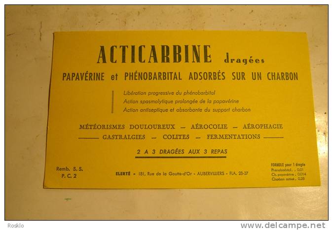 BUVARD PUBLICITAIRE 1950/60 / MEDICAMENT/ ANTICARBINE DRAGEES PAPAVERINE - Chemist's