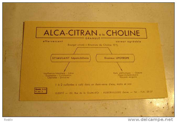 BUVARD PUBLICITAIRE 1950/60 / MEDICAMENT/ ALCA CITRAN A LA CHOLINE GRANULE - Chemist's