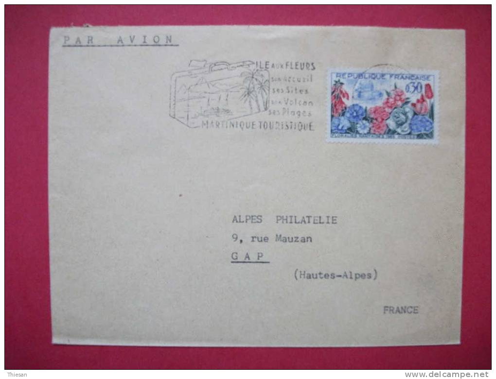 Martinique Lettre Fort De France 1967 Secap Illustrée Fleurs Valise Bagage Volcan Plage - Brieven En Documenten