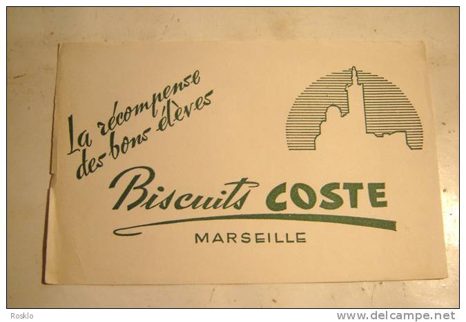 BUVARD / BISCUITS COSTE MARSEILLE  EN  VERT   / 13.5 X 21CM  / BEL ETAT - Sucreries & Gâteaux