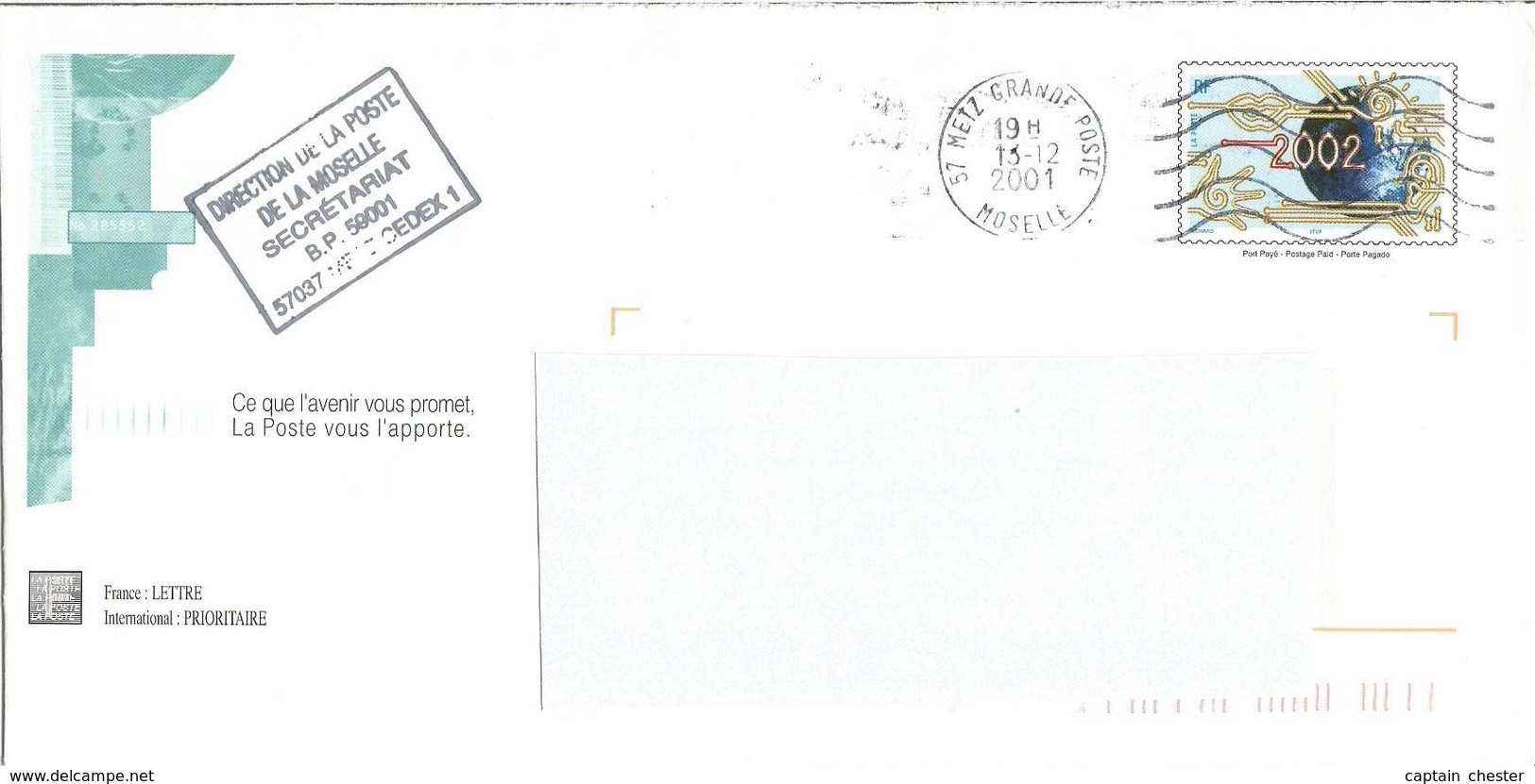 PRET A POSTER VOEUX LA POSTE 2001/2002 Hors Commerce ( Oblitéré De Metz - Moselle ) - Prêts-à-poster:Stamped On Demand & Semi-official Overprinting (1995-...)