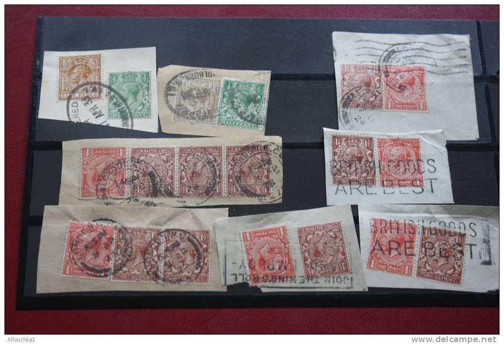 GREAT-BRITAIN-ROYAUME-UNI      SUR FRAGMENTSPERFORES PERFINS PERFURADOS Perforé Perfin 19  TIMBRES - Gezähnt (perforiert)