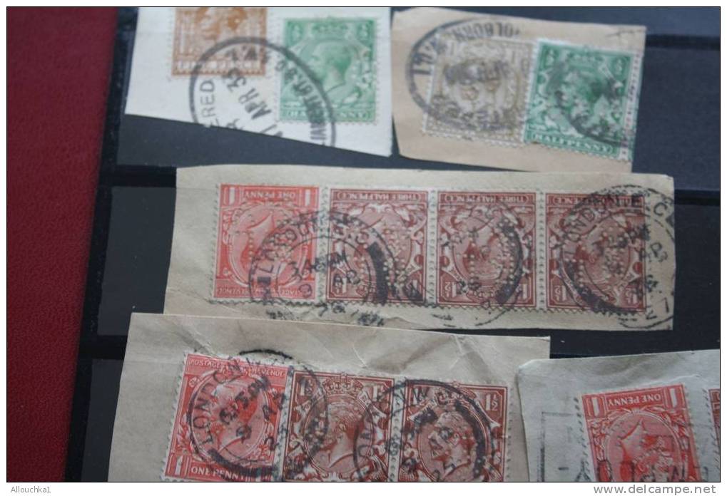 GREAT-BRITAIN-ROYAUME-UNI      SUR FRAGMENTSPERFORES PERFINS PERFURADOS Perforé Perfin 19  TIMBRES - Gezähnt (perforiert)