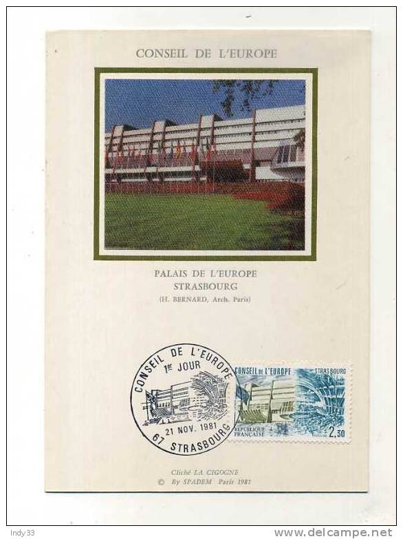 - FDC FRANCE CONSEIL DE L'EUROPE . CACHET 1er JOUR STRASBOURG 21/11/81 - Institutions Européennes