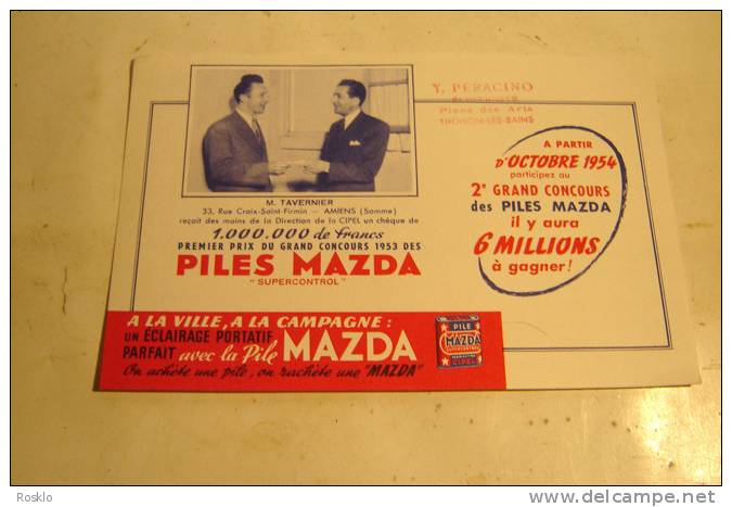 BUVARD PUBLICITAIRE 1950/1960 / PILES MAZDA - Piles