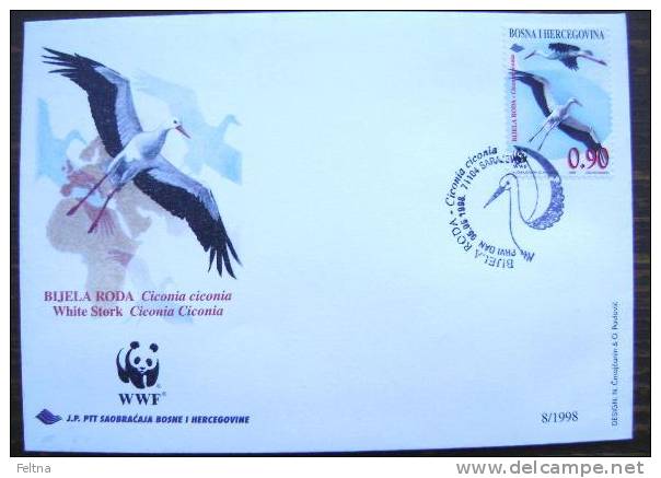 1998 BOSNIA AND HERZEGOVINA FDC BOSNA WWF STORK 2 - Storks & Long-legged Wading Birds