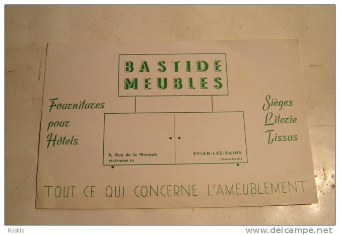 BUVARD PUBLICITAIRE 1950/1960 / MEUBLES / BASTIDE MEUBLES  EVIAN - M