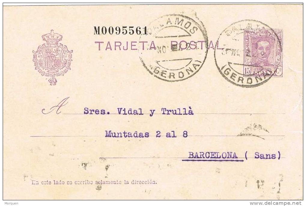 Entero Postal PALAMOS (Gerona) 1927. Alfonso XIII Vaquer - 1850-1931