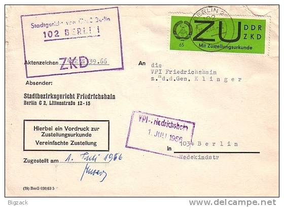 DDR Brief Zustellurkunde EF Minr.2 Berlin 30.6.66 - Other & Unclassified