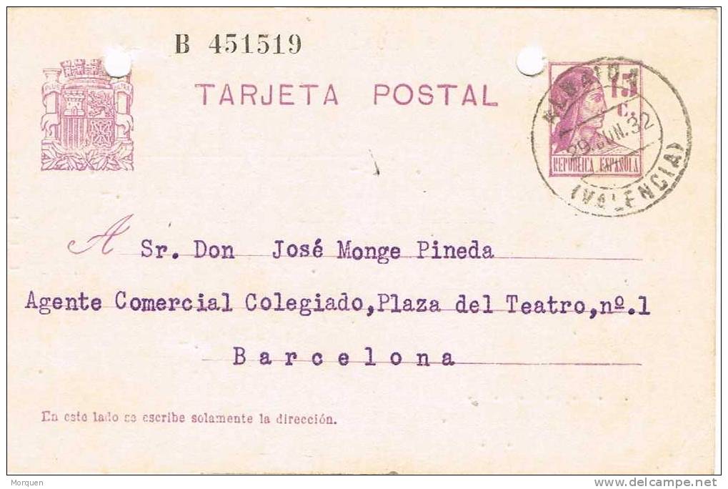 Entero Postal ALBAIDA (Valencia) 1932., Republica - 1931-....