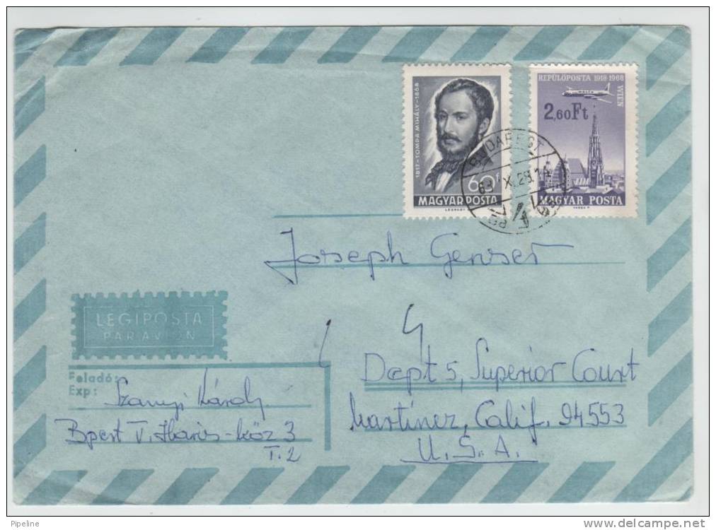 Hungary Air Mail Cover Sent To USA 28-11-1968 - Lettres & Documents