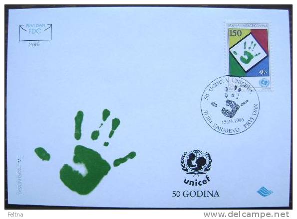 1996 BOSNIA AND HERZEGOVINA FDC BOSNA 50 YEARS OF UNICEF - UNICEF