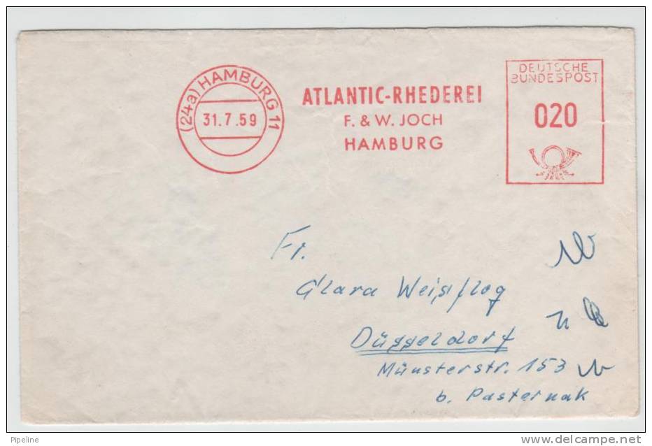 Germany  Cover With Meter Cancel ATLANTIC-RHEDEREI  F. &  W. JOCH Hamburg 31-7-1959 - Briefe U. Dokumente