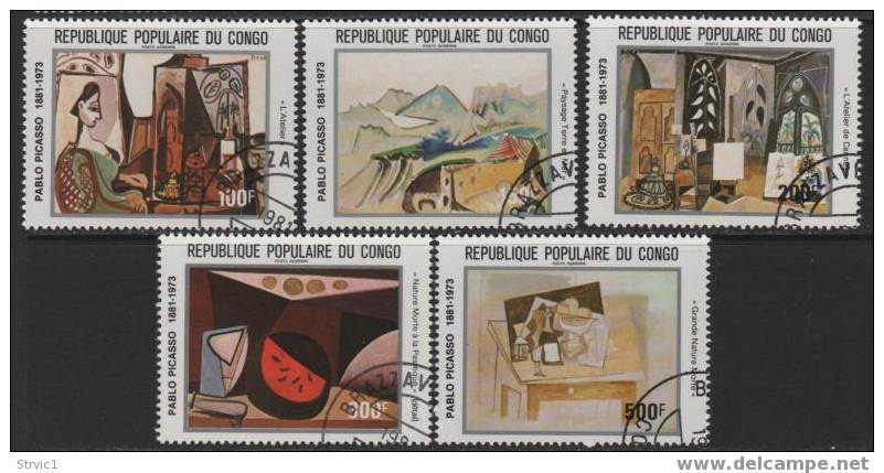 Congo Republic, Scott # C296A-E Used Set Picasso Paintings, 1981 - Gebraucht