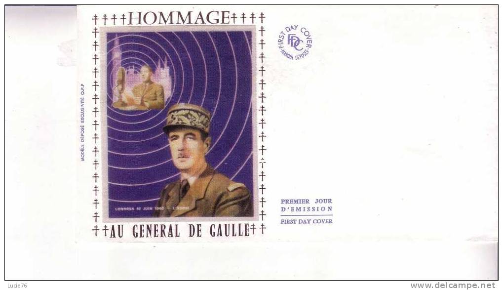 ENVELOPPE - Premier Jour D´Emission -   HOMMAGE Au Général De GAULLE -  Illustration Sur  Tissu - De Gaulle (General)