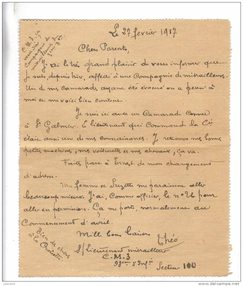 Carte Lettre Correspondance Militaire - 27/02/1917  - 98 è Infanterie - Guerre De 1914-18