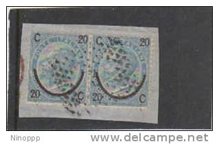 Italy-1865 20c On 15c Blue Used Pair - Usati