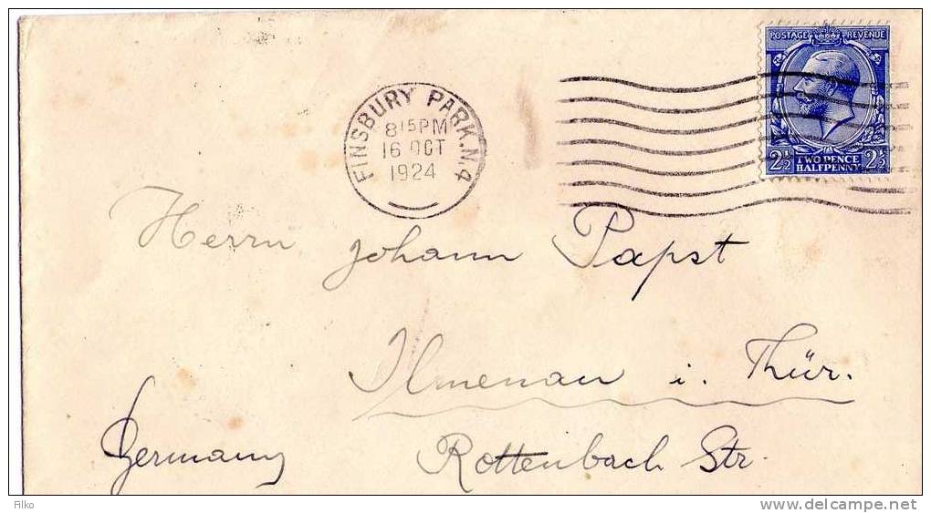 GB,letter From Finsbury Park,16.10.1924 To IlmenauLGermany,18.10.1924,as Scan - Briefe U. Dokumente