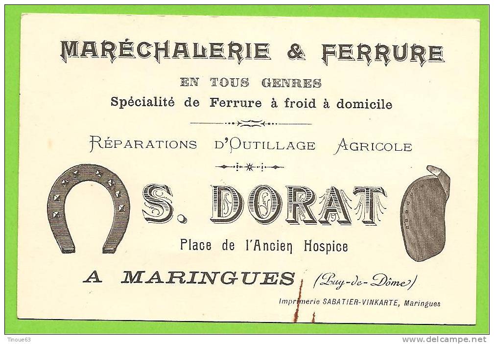 63 - MARINGUES - Carte Commerciale S. DORAT - Maréchalerie & Ferrure - Réparations D´outillage Agricole (fer à Cheval) - Maringues