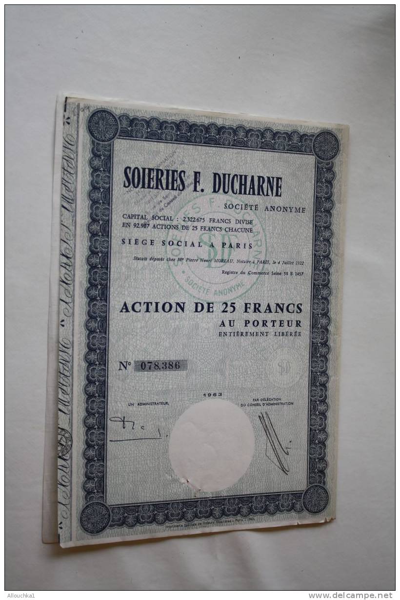 1922 -SCRIPOPHILIE: ACTION -TITRE - BON PERIMES:STE FRANCAISE  SOIERIES DUCHARNE - SOIE VEGETALE - Landbouw