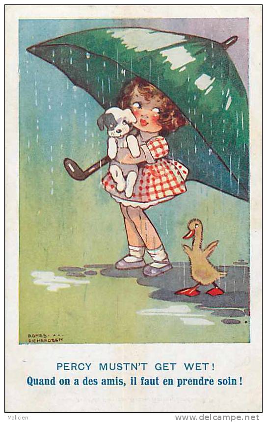 THEMES- Ref  C816- Illustrateur  Agnes Richardson- Petit Chien Et Canard  - Carte Bon Etat - - Autres & Non Classés