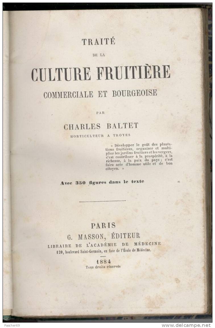 TRAITE DE LA CULTURE FRUITIERE COMMERCIALE ET BOURGEOISE PAR BALTET - 1884 - Jardinage