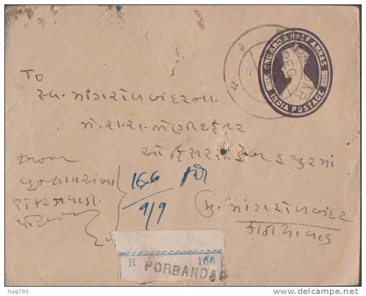 Br India King George Vl, PSE, Postal Stationery Envelope, Used, India As Per The Scan - 1936-47 Roi Georges VI