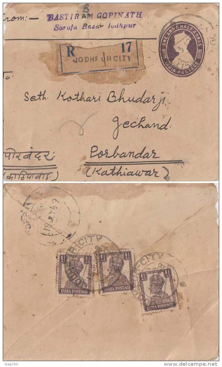 Br India King George Vl, PSE, Postal Stationery Envelope, Used, India As Per The Scan - 1936-47 Koning George VI