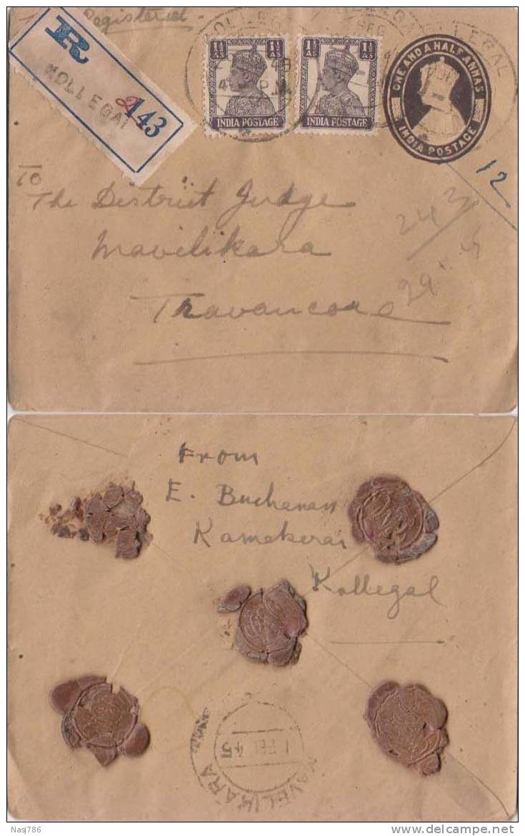 Br India King George Vl, PSE, Postal Stationery Envelope, Used, India As Per The Scan - 1936-47 Koning George VI