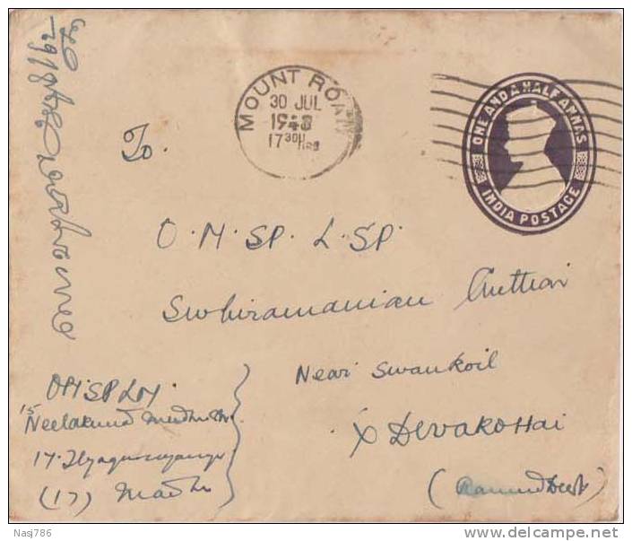 Br India King George Vl, PSE, Postal Stationery Envelope, Used, India As Per The Scan - 1936-47 Roi Georges VI