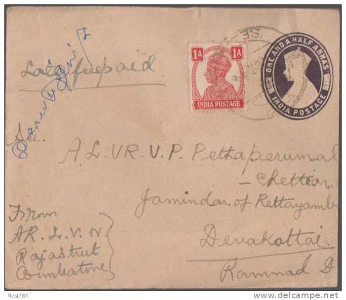 Br India King George Vl, PSE, Postal Stationery Envelope, Used, India As Per The Scan - 1936-47 Koning George VI