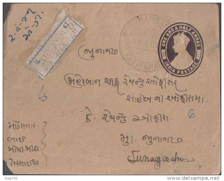 Br India King George Vl, PSE, Postal Stationery Envelope, Used, India As Per The Scan - 1936-47 Koning George VI