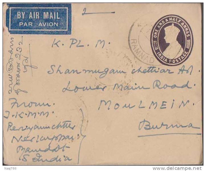 Br India King George Vl, PSE, Postal Stationery Envelope, Used, India As Per The Scan - 1936-47 Roi Georges VI