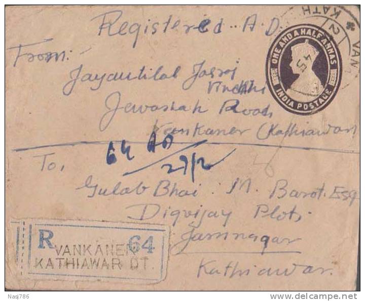 Br India King George Vl, PSE, Postal Stationery Envelope, Used, India As Per The Scan - 1936-47 Roi Georges VI